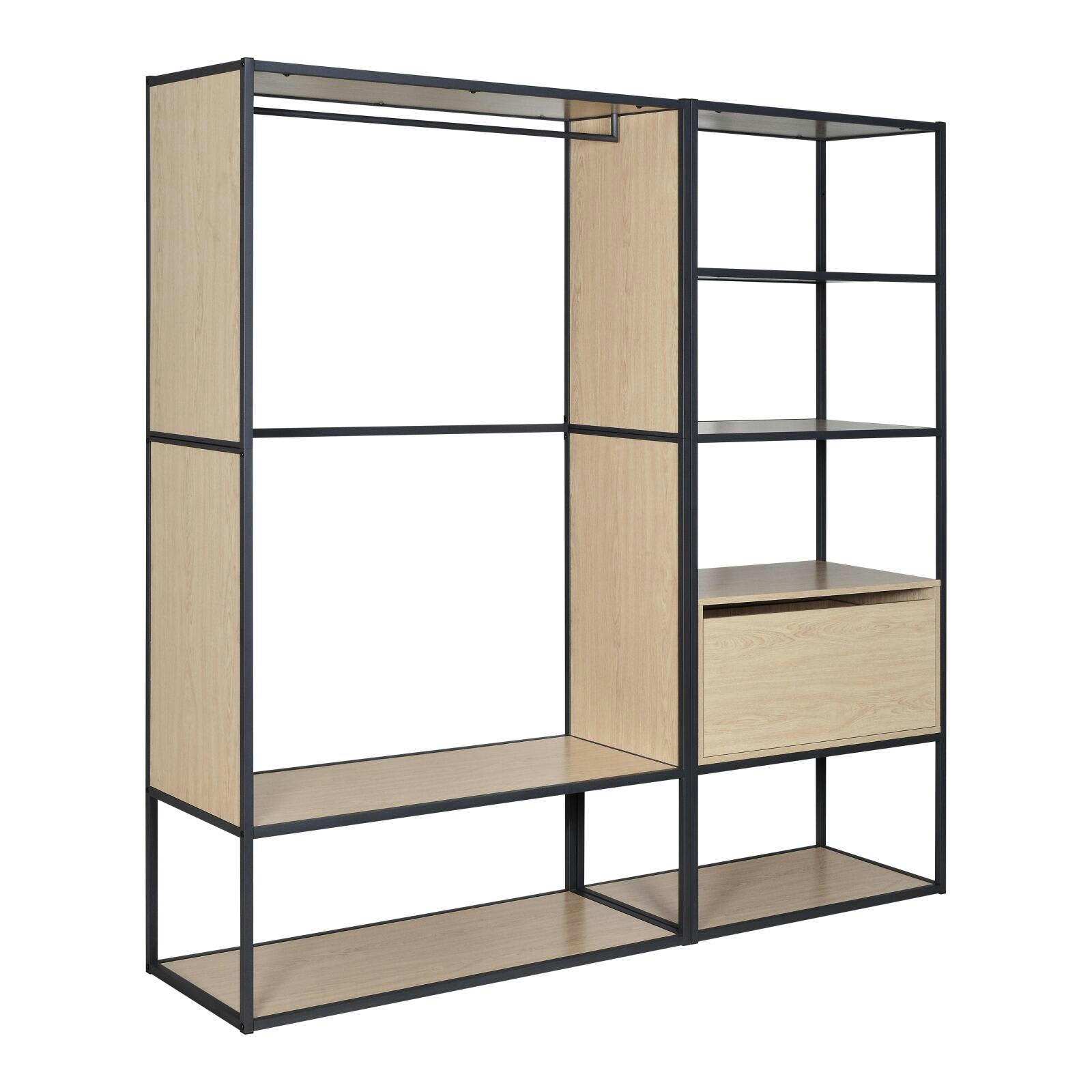 OSLO - Portants vêtements en bois et métal noir - Lot de 2