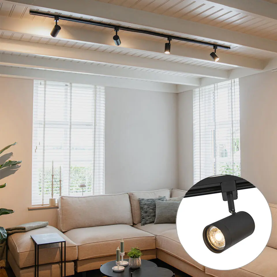 Qazqa railverlichting set iconic jeana zwart gu10