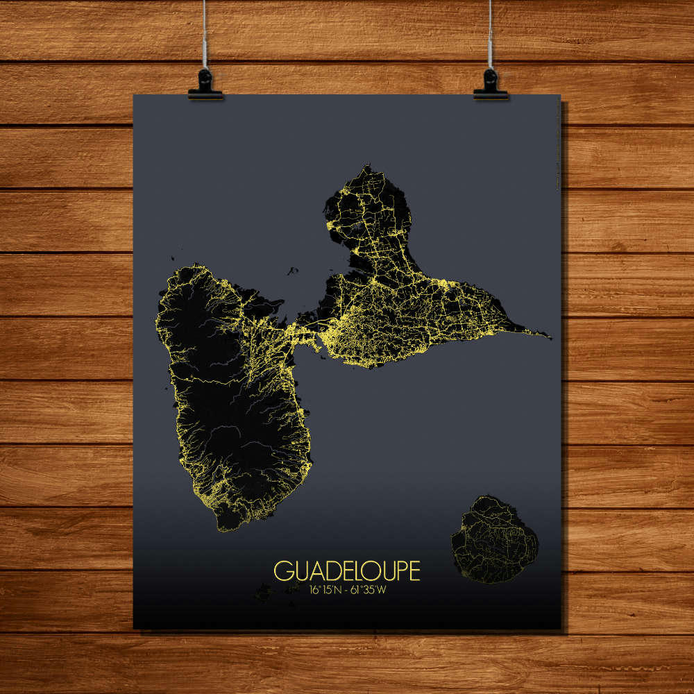 - Affiche Guadeloupe Carte Nuit 40x50