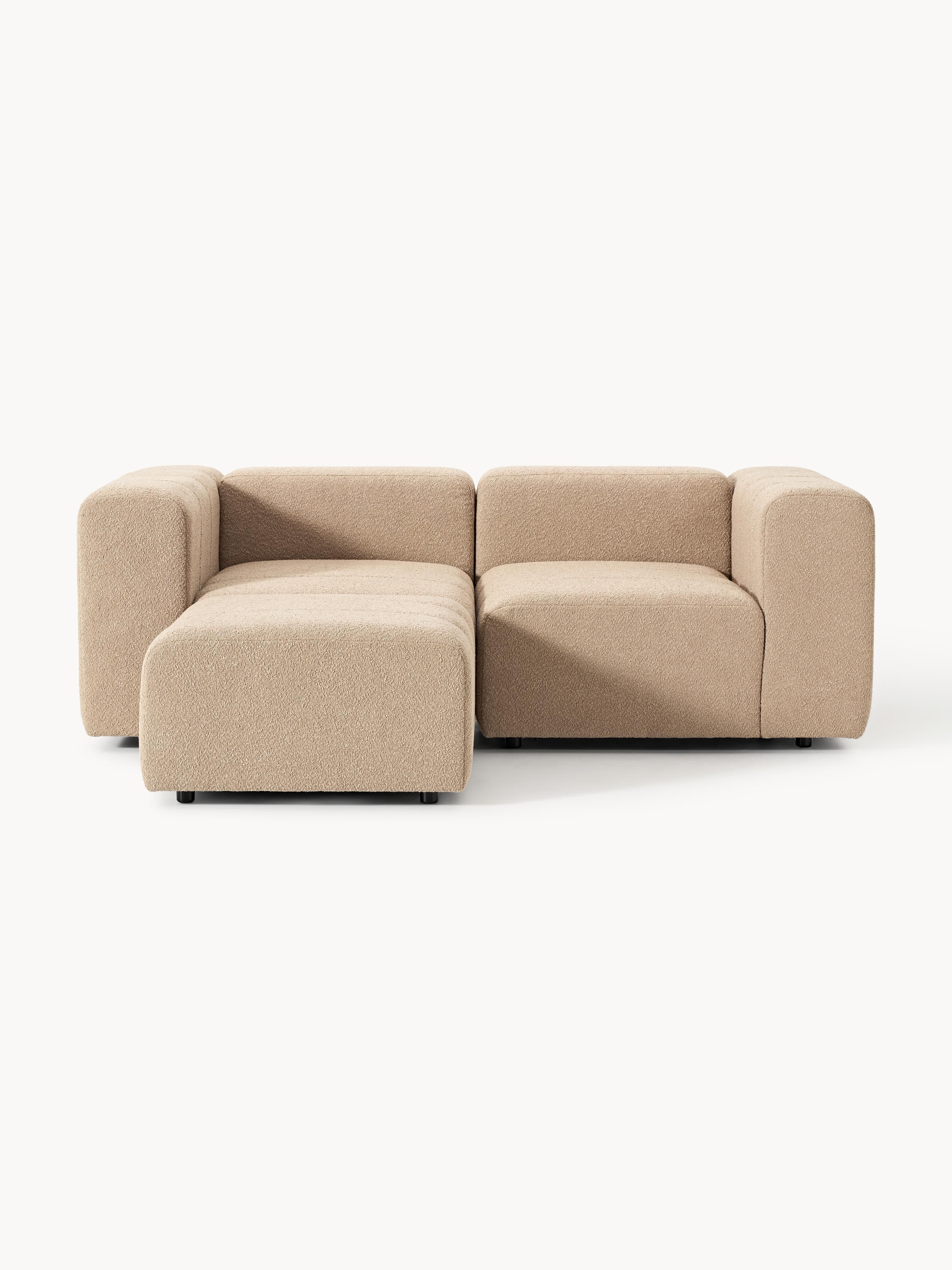 Modulares Bouclé-Sofa Lena (3-Sitzer) mit Hocker (links/rechts)