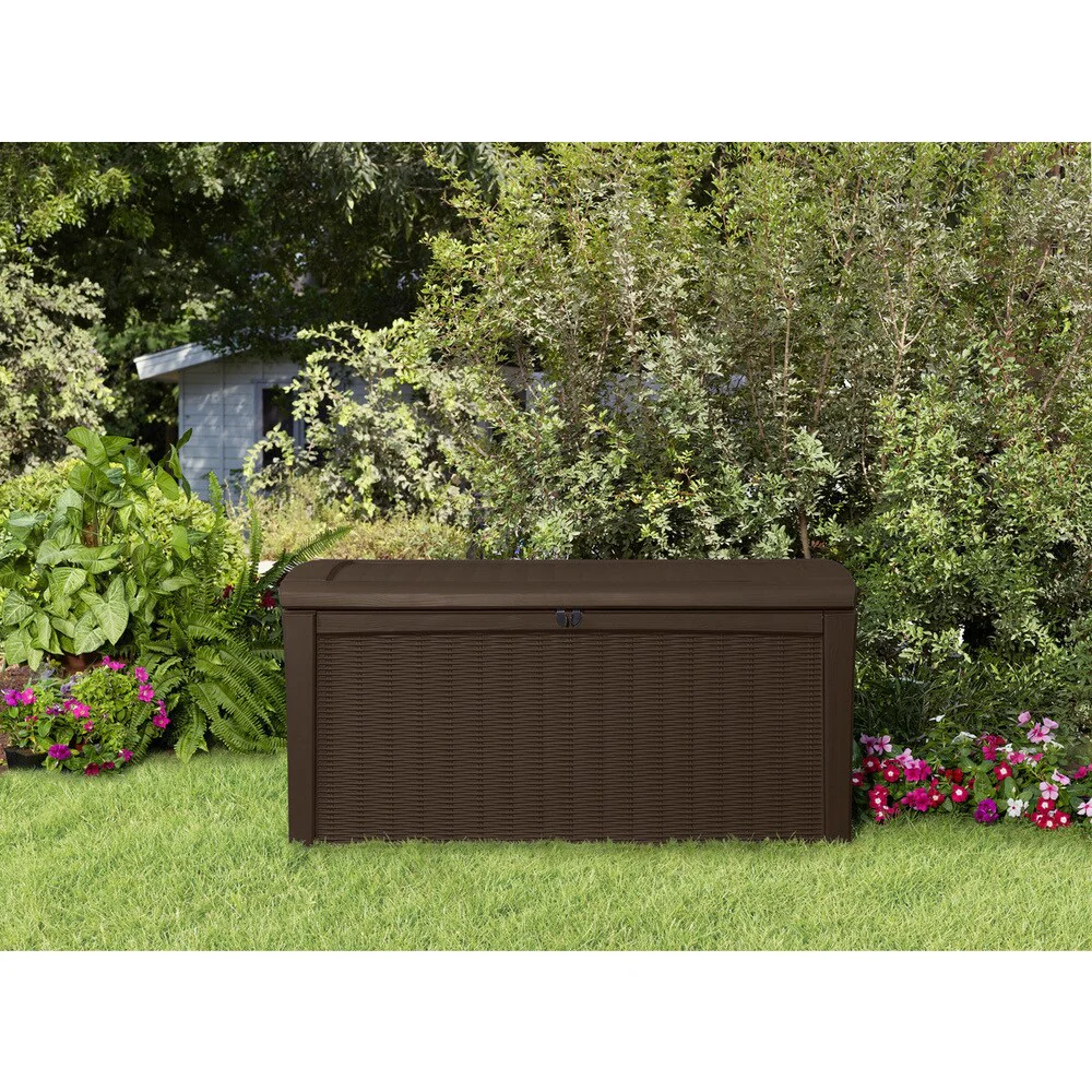Keter Borneo 110 Gallon Large Durable Resin Outdoor Storage Deck Box For Furniture and Supplies