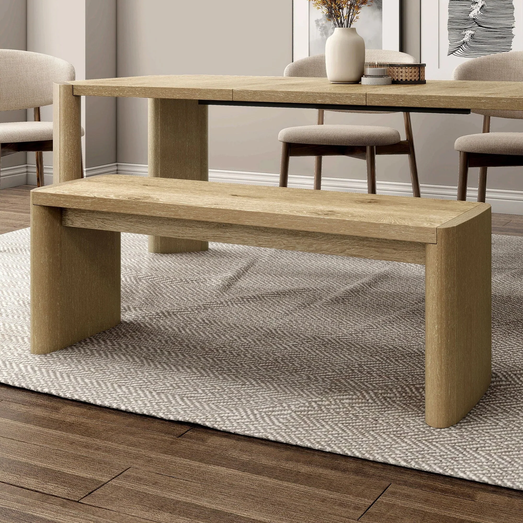 Wooden Dining Bench with Rounded Corners in Oak