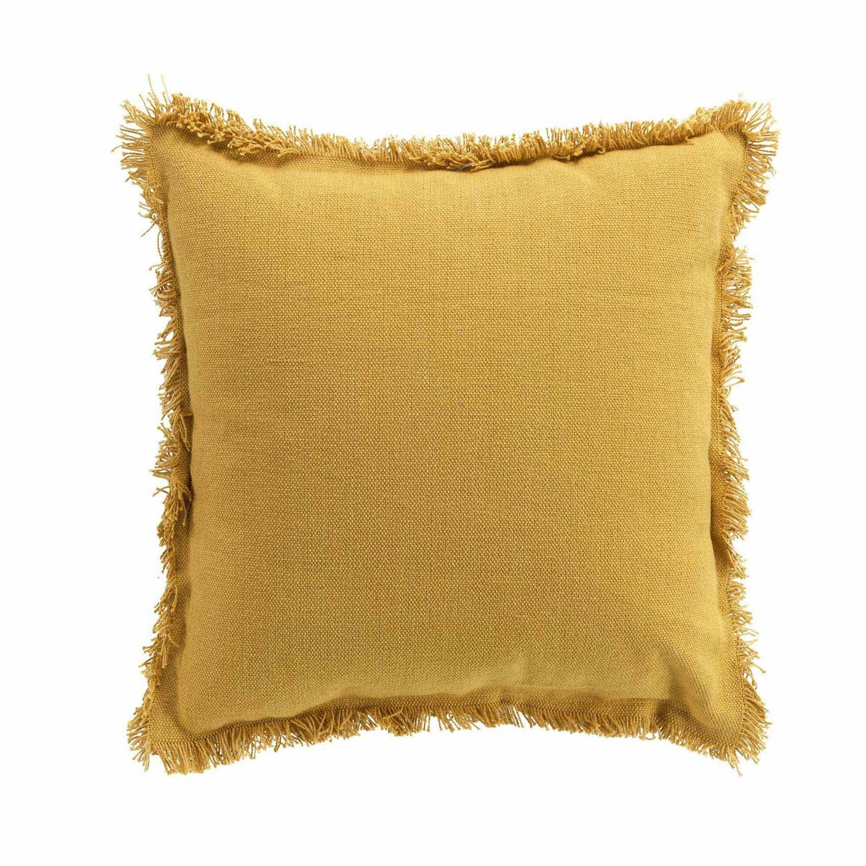 - Coussin déhoussable à franges coton jaune 45x45 cm