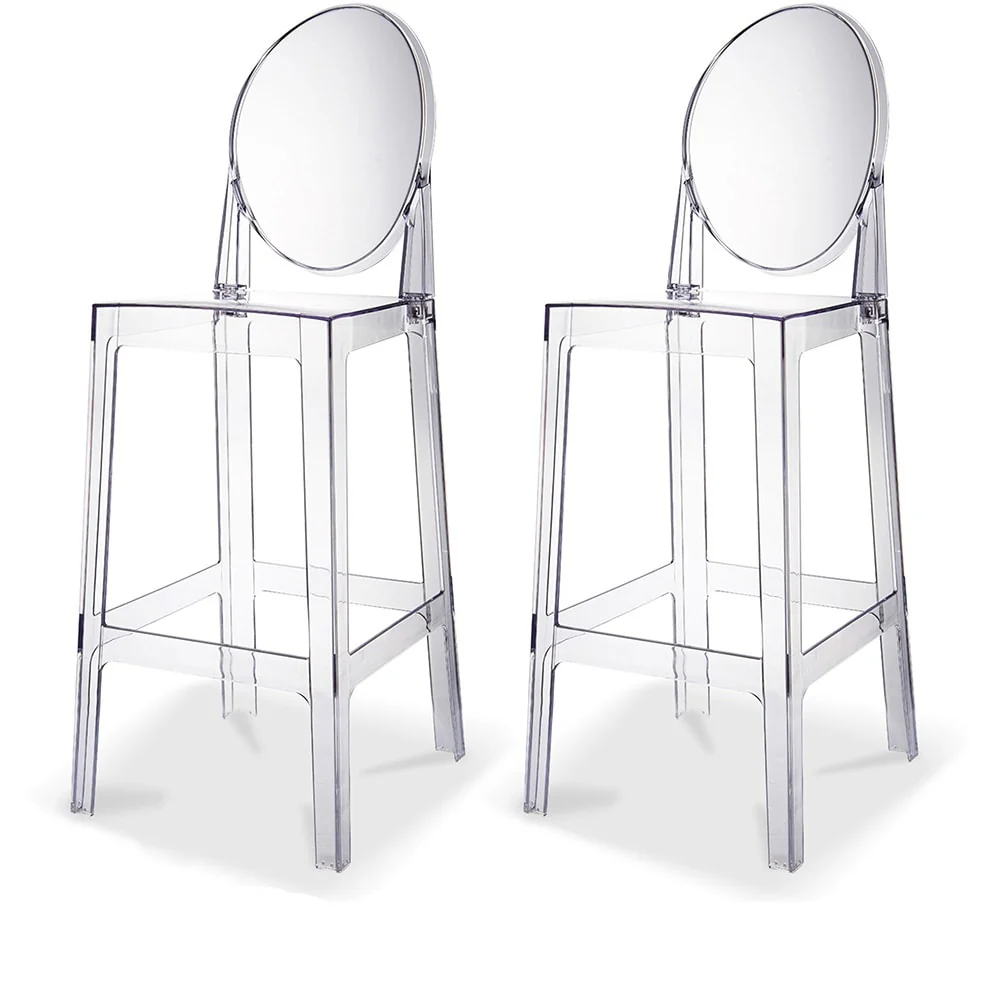 Set of 2 Modern High Back Side Armless Bar Stools With Backs Chairs For Kitchen Island Home Indoor Outdoor Patio Clear