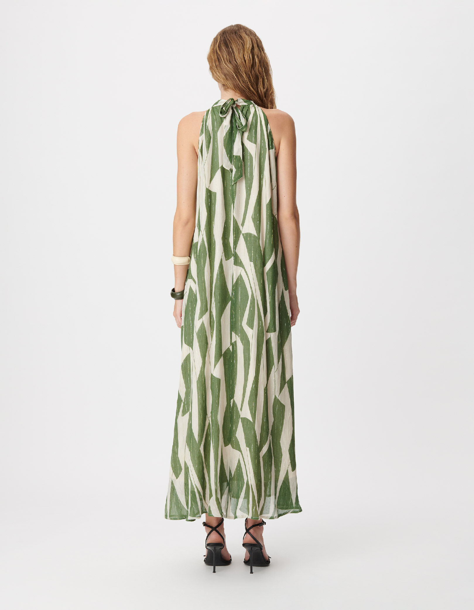 Robe longue verte imprimé graphique Femme