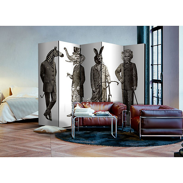 Paravent élégant Zoo II 5 Volets pour Déco Originale 225 x 172 cm Beige et Noir
