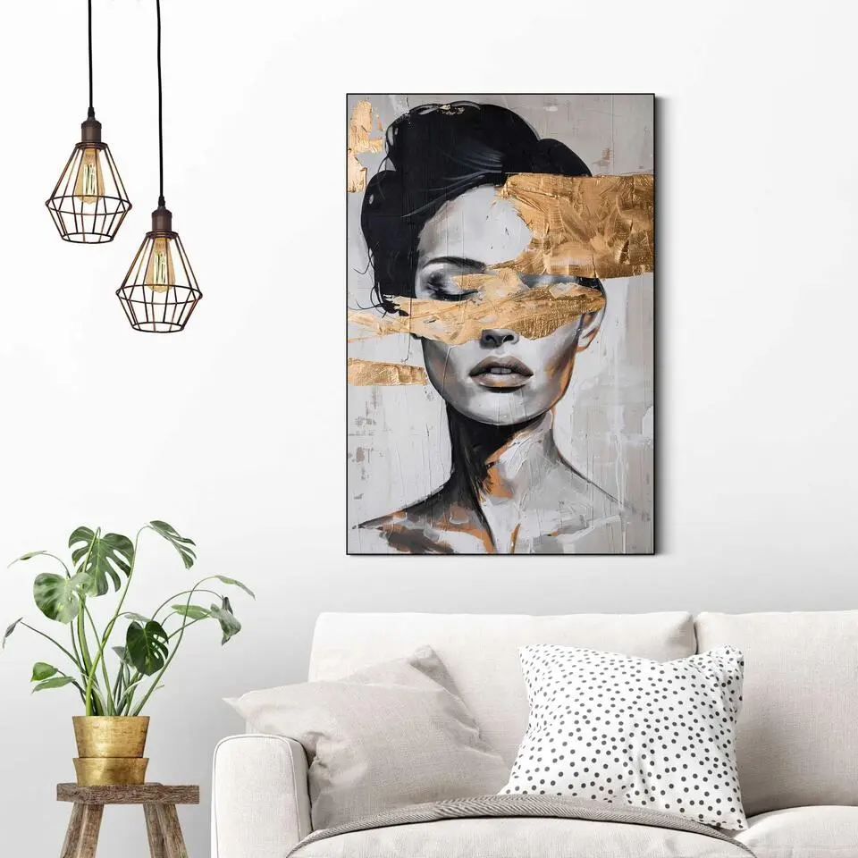 Schilderij Lady Gold - 90 x 60 - Zwart