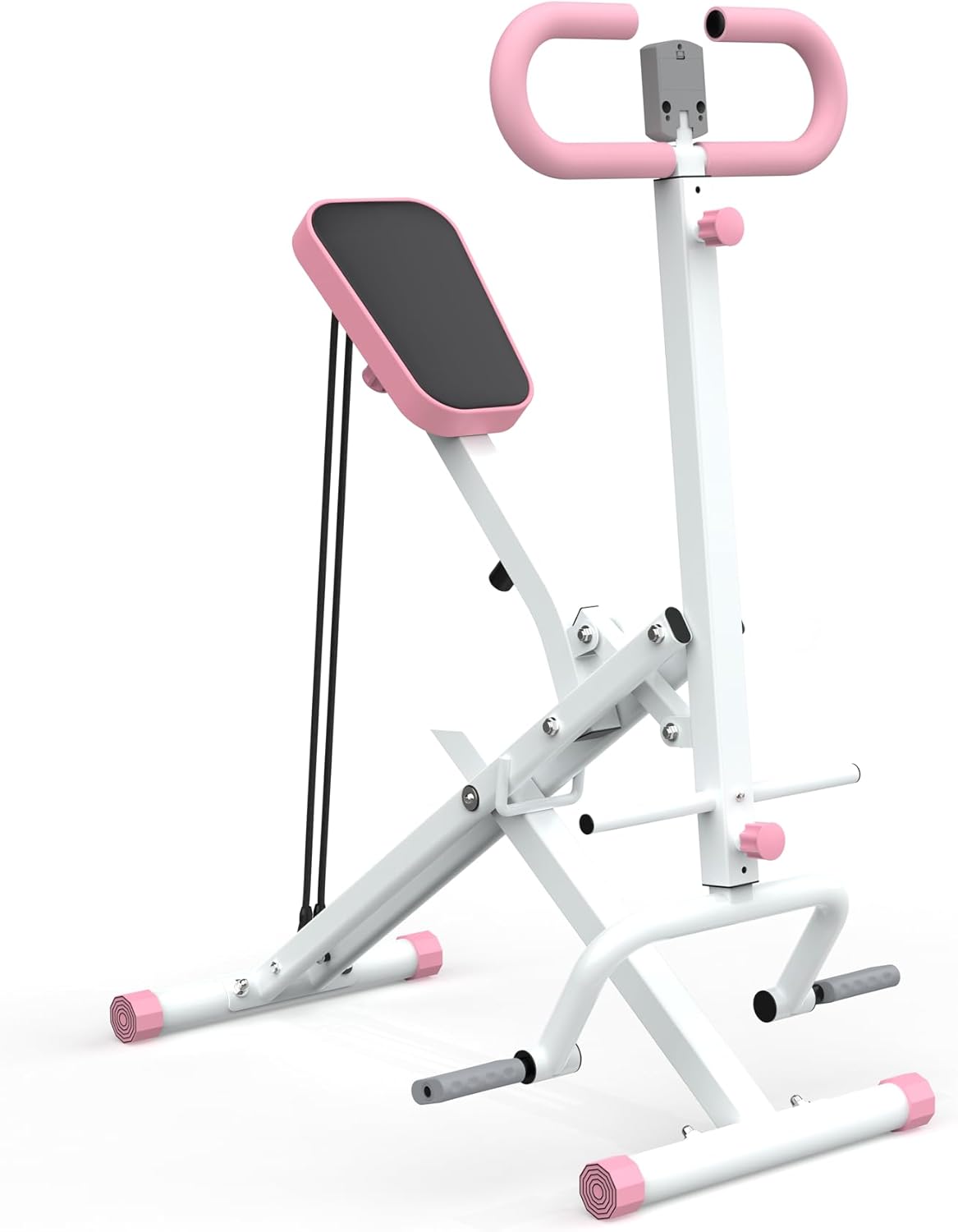 Squat Machine for Home Gym, Foldable Glute Trainer with Resistance Bands, Hip Thrust, Butt and Thigh Workout, Pink