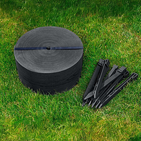 Bordure de Jardin Flexible 10m20 Piquets, Effet Bois, Résistante UV