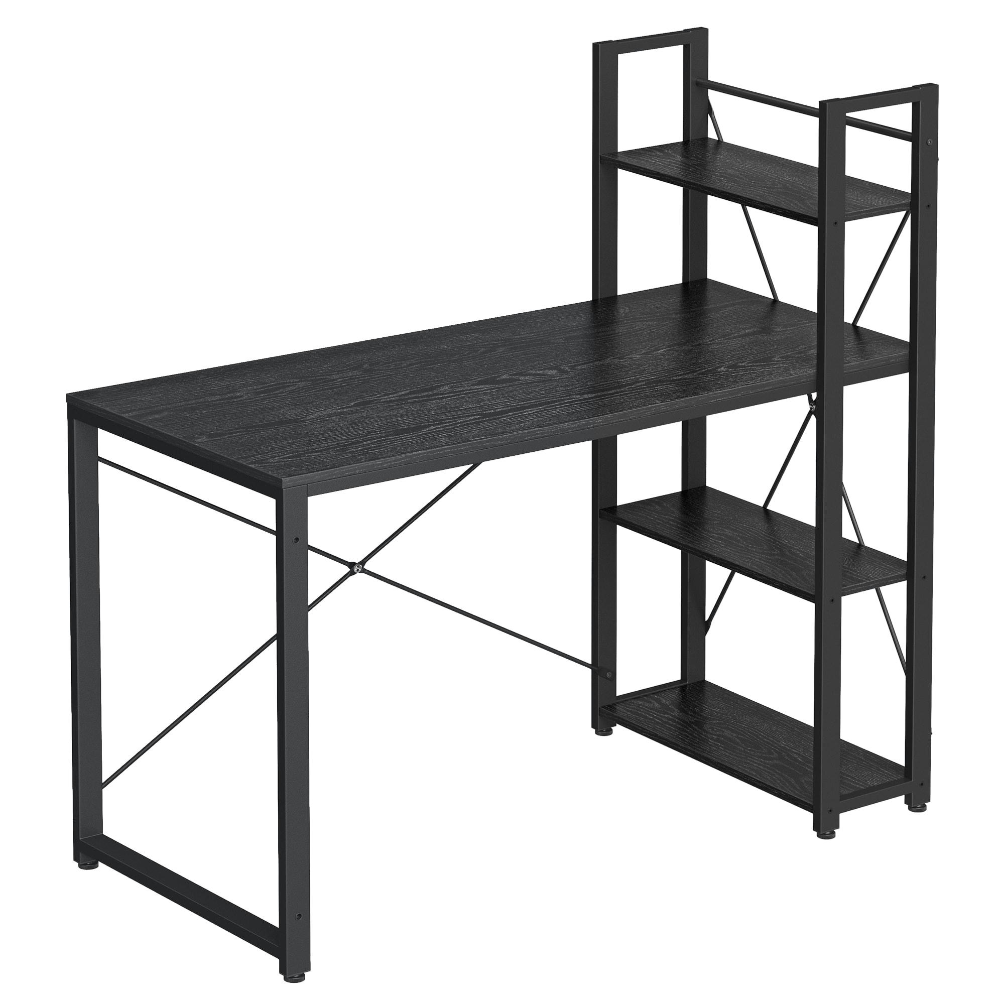 - Bureau 120 cm avec étagère effet bois noir