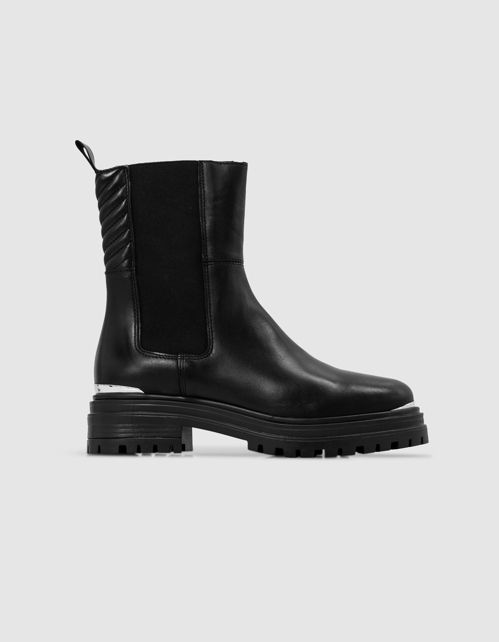 Chelsa boots noires cuir barrette métal Femme