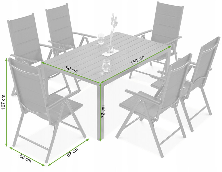 Zestaw Mebli Ogrodowych Jadalnianych SYDNEY Stół 150cm 6x Krzesło na Taras