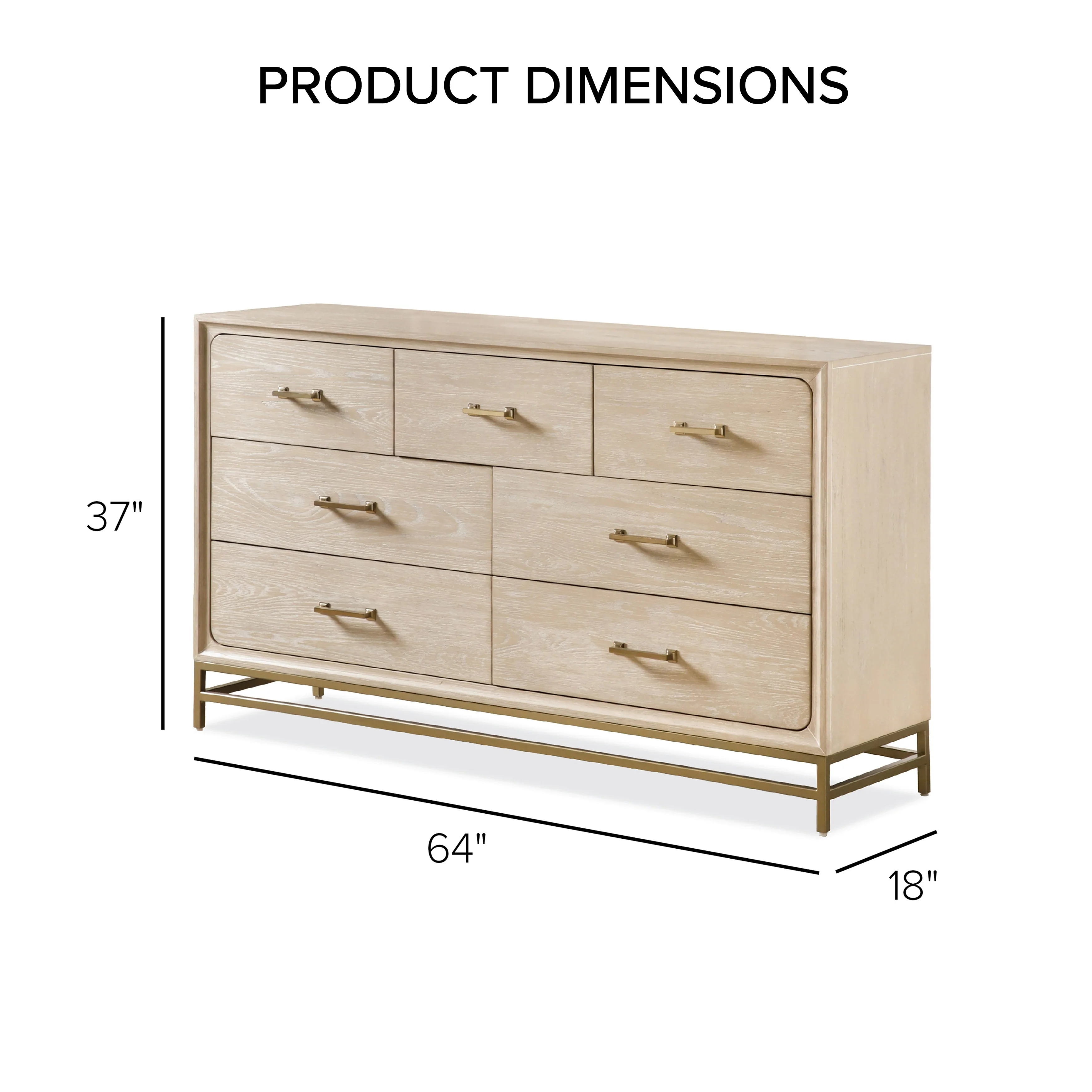 Furniture of America Drayden Transitional Solid Wood 7-Drawer Dresser with Metal Legs