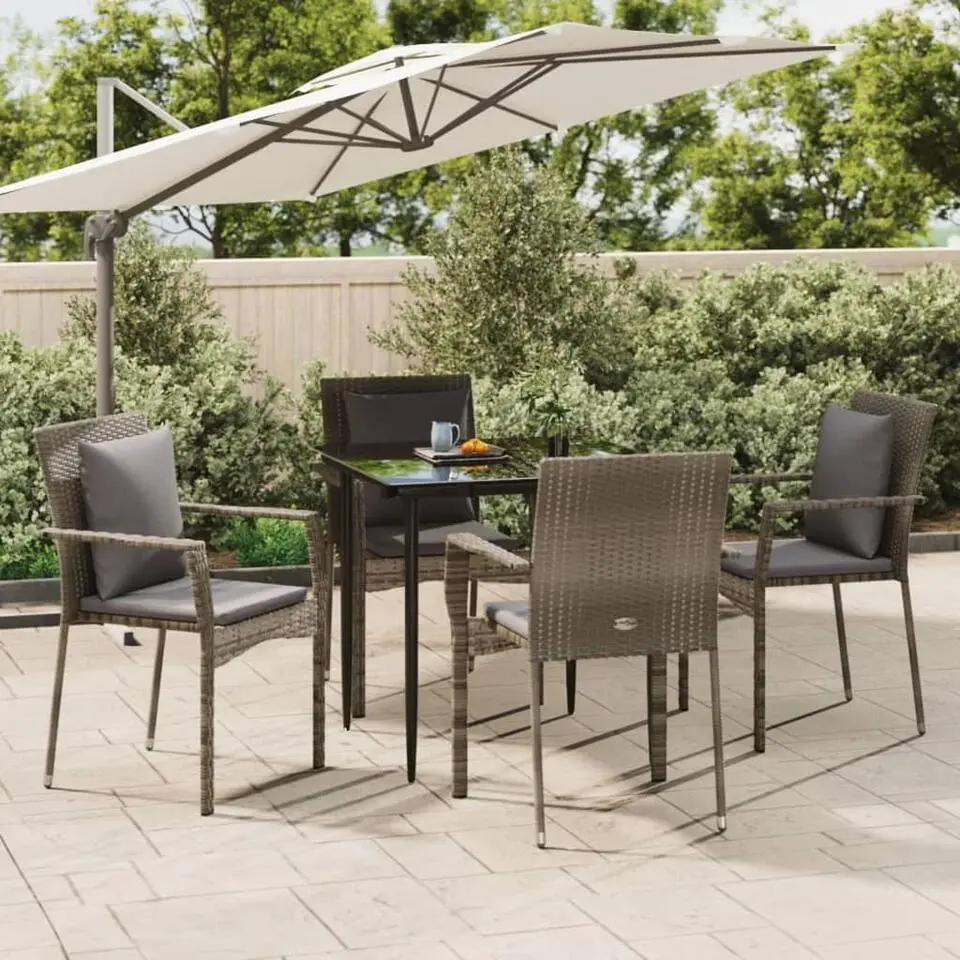 vidaXl - 5-delige Tuinset - 4 Grijs PE-rattan fauteuils met kussens - 160x80 cm
