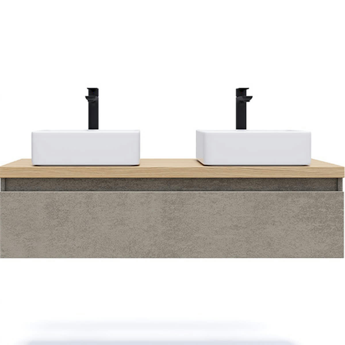 HUDSON - Meuble salle de bain 2 vasques posées 120cm 1 tiroir Béton