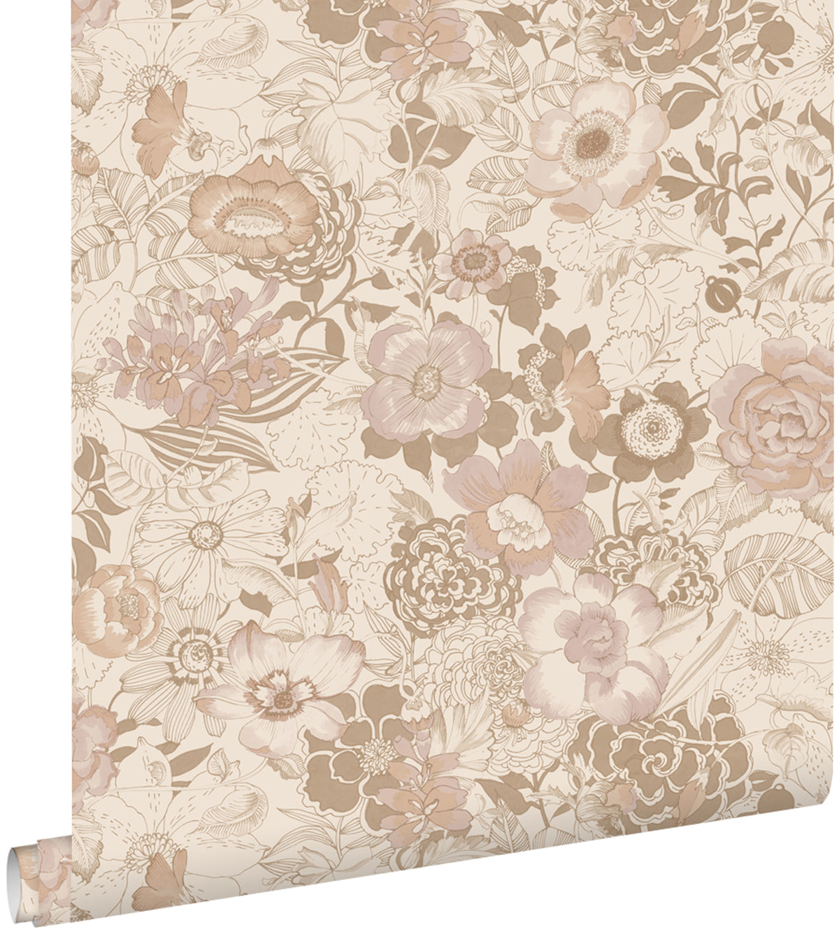 ESTAhome behang vintage bloemen beige en oudroze - 53 cm x 10.05 m - 139763