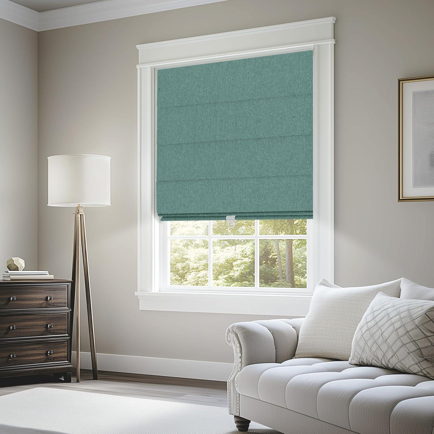 BERISSA Blackout Roman Shades for Windows Cordless,Pull Down Linen Fabric Roman Blinds,Privacy Window Shades for Door Windows,Bedroom,Office,Easy to Install,Turquoise,66 W x 48 H