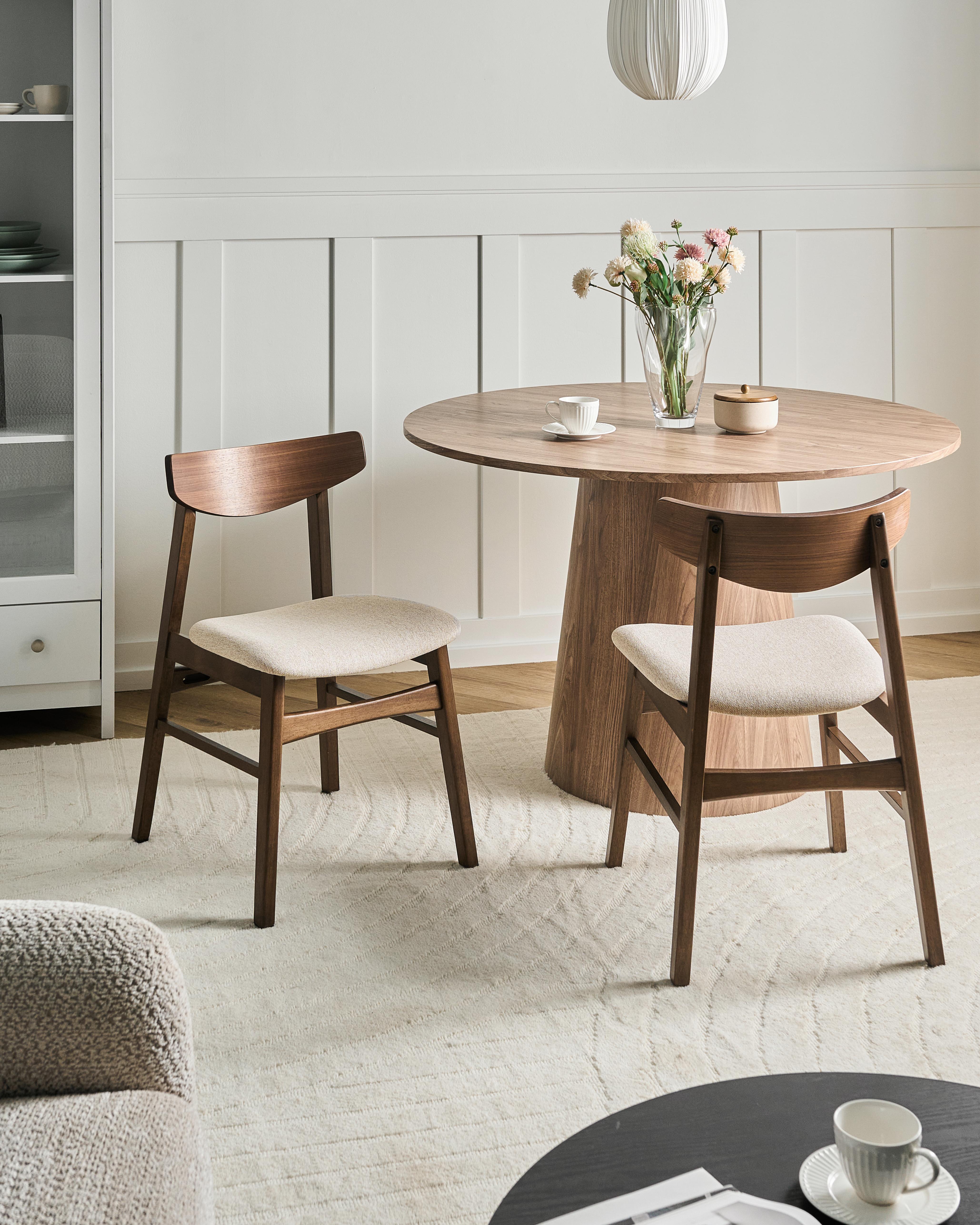 Set of 2 Dining Chairs SMILEY Wood Brown/ Beige