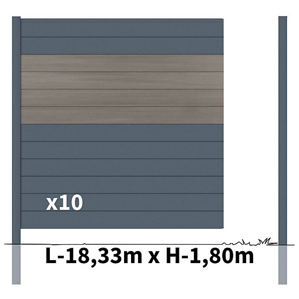 Kit clôture aluminium poteau à sceller - BAHIA &CRUZ Argent H-1,8m