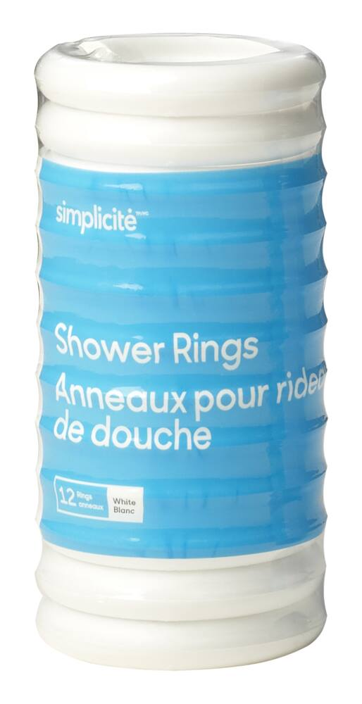 Simplicite Durable Rust-Resistant Shower Curtain Plastic Rings, White, 12-pk
