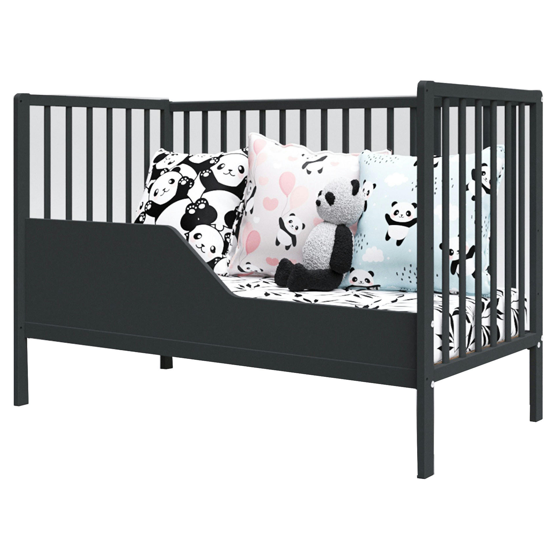 ANNA - Lit bébé évolutif en Bois - Anthracite- 120x60 cm