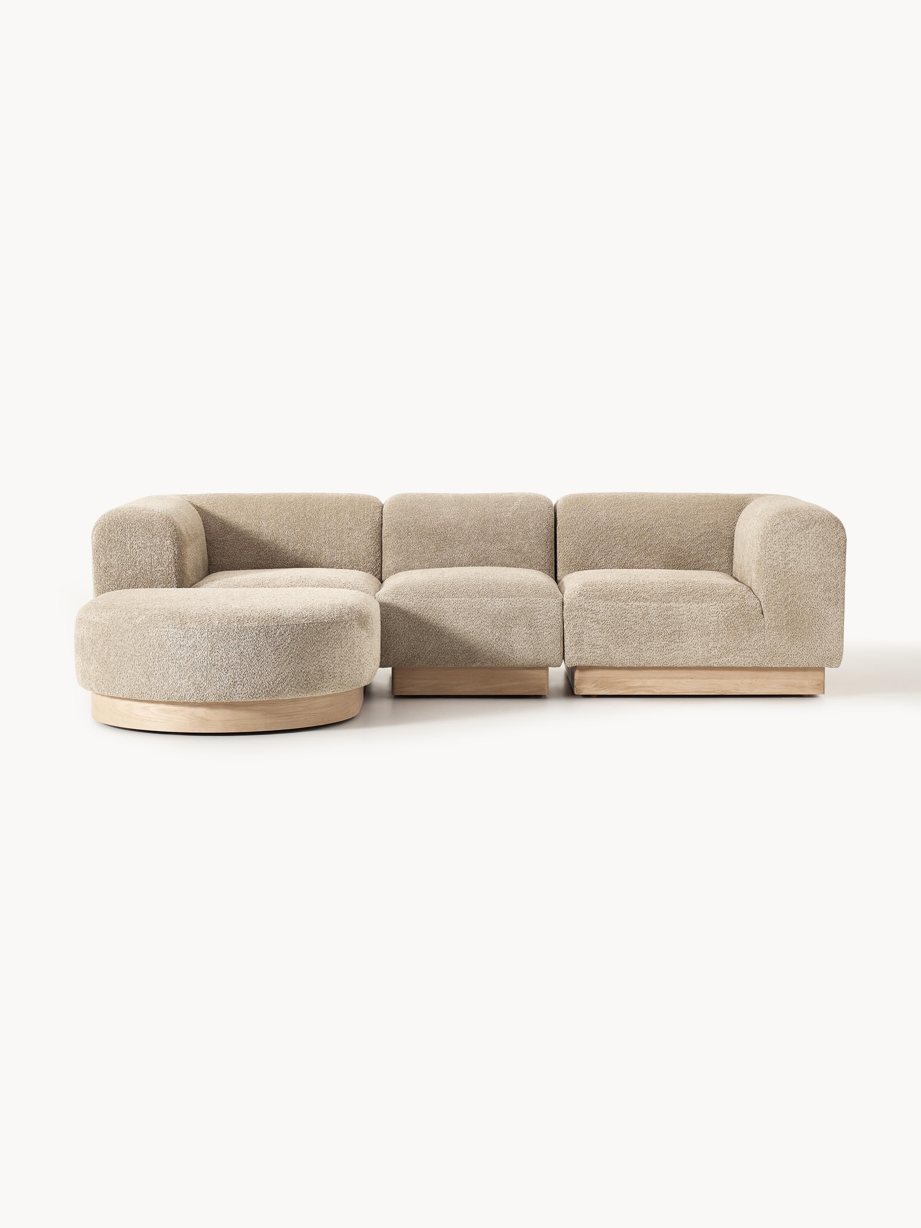 Modulares Sofa Natalie (3-Sitzer) aus Teddy-Bouclé mit Hocker (links/rechts)