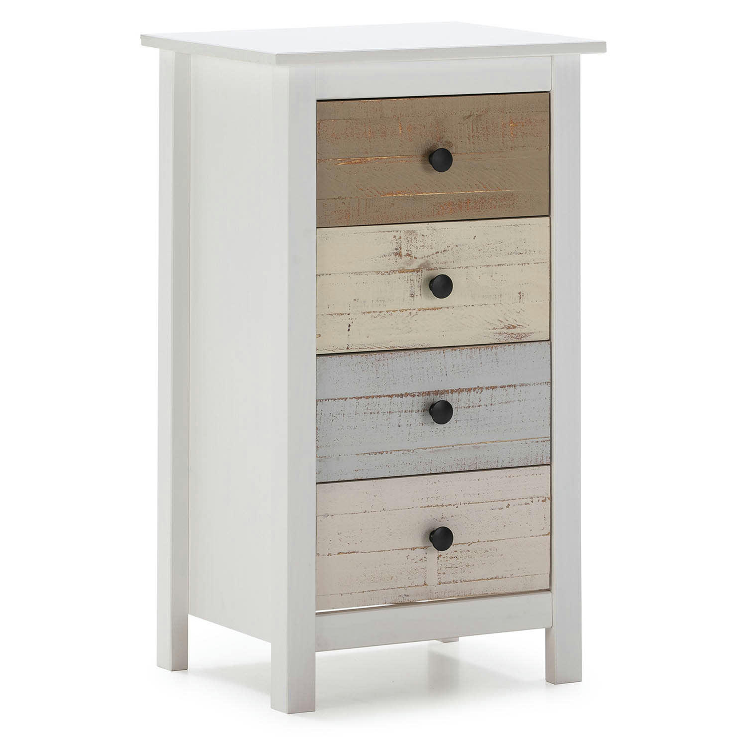 MAGDA - Chiffonnier nuit 4 tiroirs dans les tiroirs blanc et multicolores