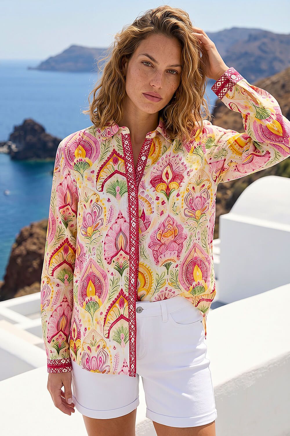Roman Textured Floral Contrast Blouse