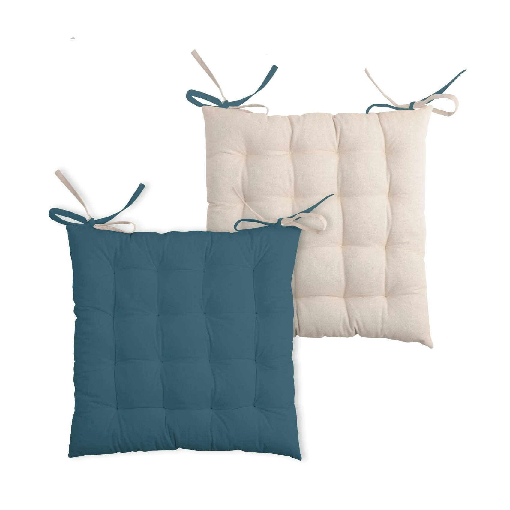 - Galette de chaise bicolore à nouette coton bleu 40x40 cm