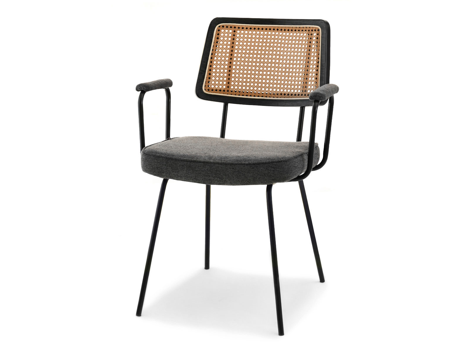 Krzesło cecil grafit tkanina-rattan, podstawa czarny