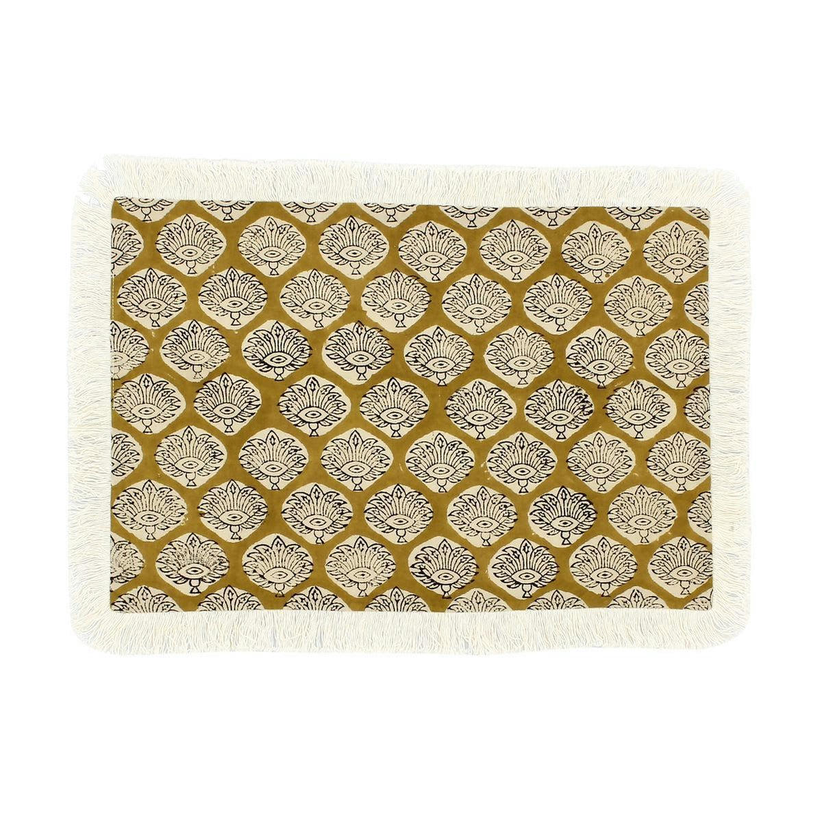 CATANE - Lot de 4 sets de table en coton jaune avec franges