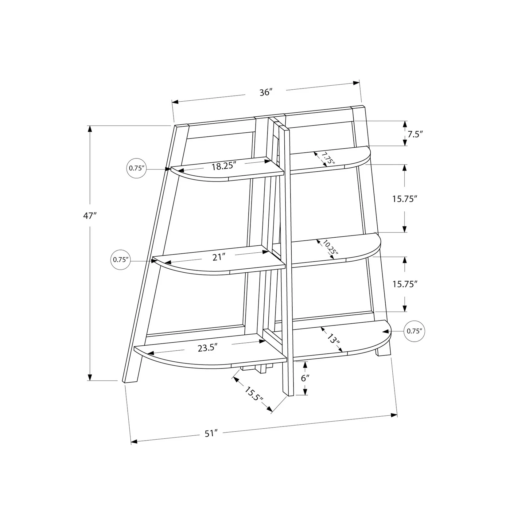 Bookshelf, Bookcase, Etagere, 3 Tier, 48h, Office, Bedroom, Laminate, Contemporary, Modern