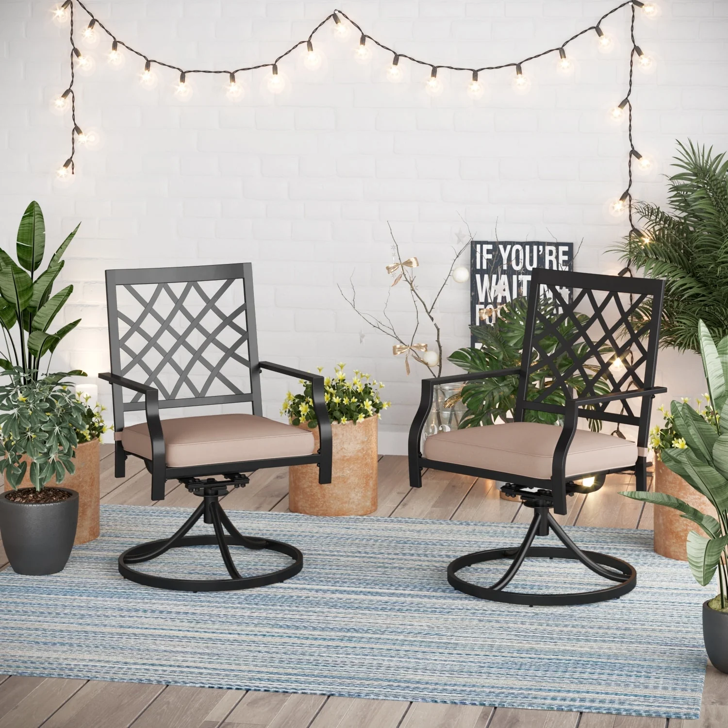 MAISON ARTS Outdoor Patio Swivel Dining Chairs (Set of 2) with Feathers of E-coating and Weather-resistance