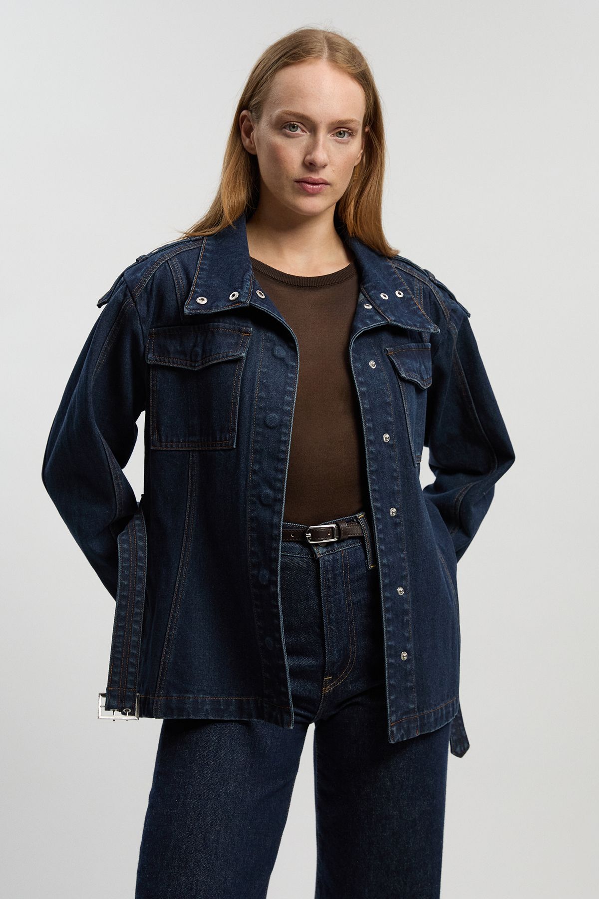 KarenMillen Denim Belted Safari Jacket