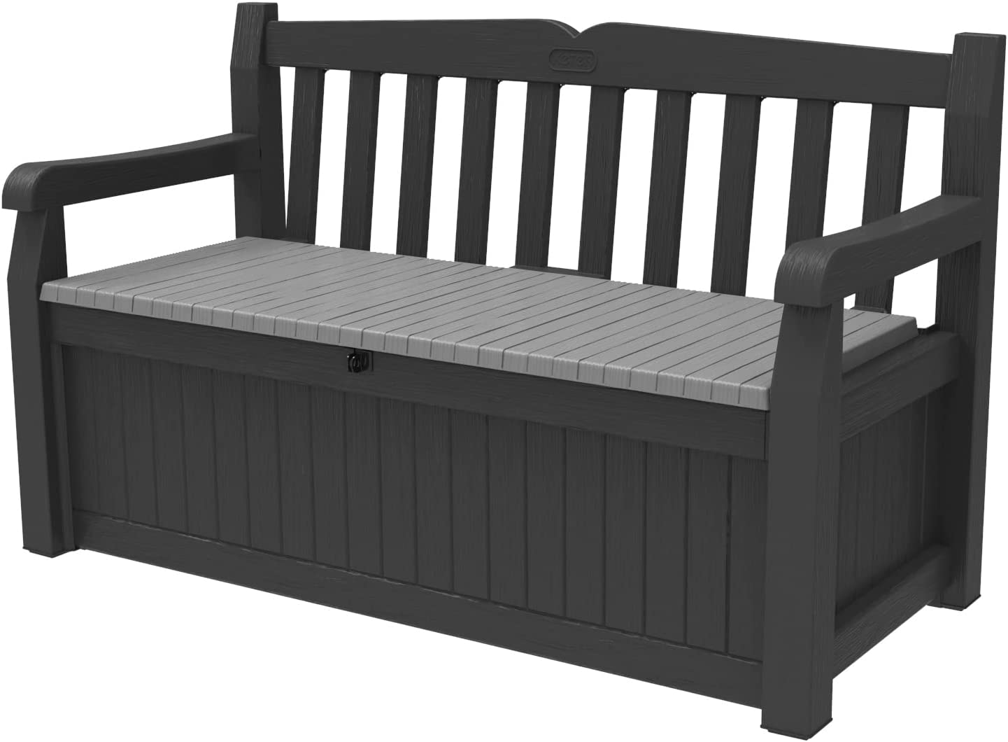 Keter Solana 70 Gallon Storage Bench Deck Box for Patio Furniture, Front Porch Decor and Outdoor Seating ¨C Perfect to Store Garden Tools and Pool Toys,Brown/Brown