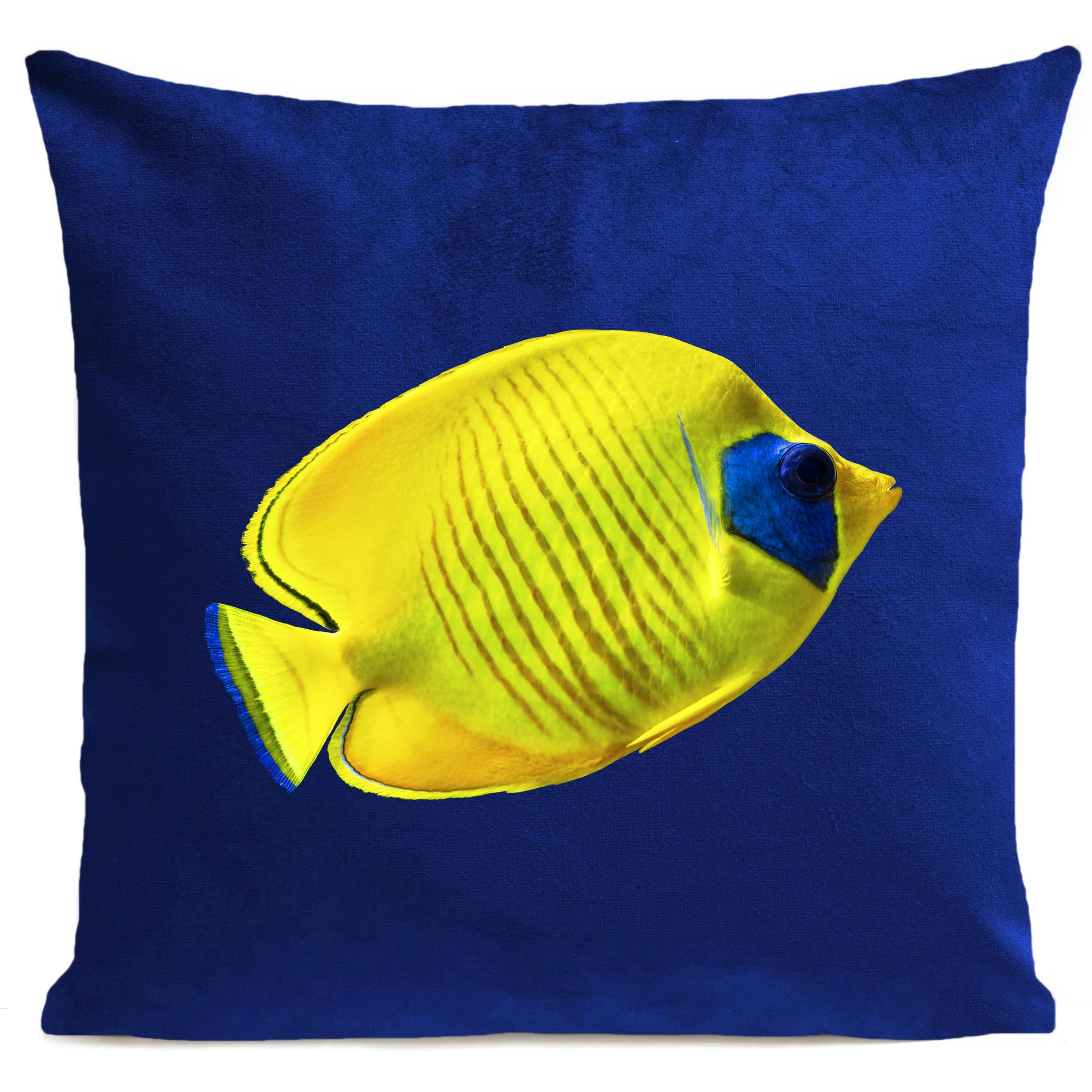 - Coussin poisson bord de mer suédine bleu 40x40cm
