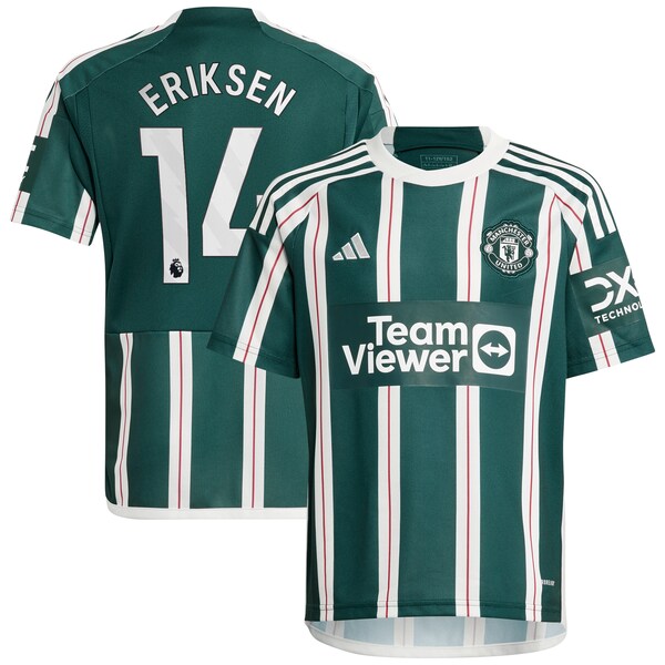 Christian Eriksen Manchester United adidas Youth 2023/24 Away Replica Player Jersey - Green/White