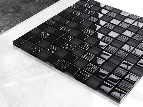 Mosaïque en verre sur filet pour salle de bain ou cuisine 30 cm x 30 cm - Carbon