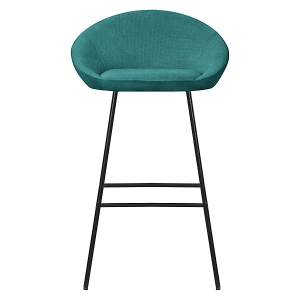 Lot 4 tabourets de bar ML-Design tissu bleu pétrole hauteur 75 cm avec dossier et repose-pieds métal