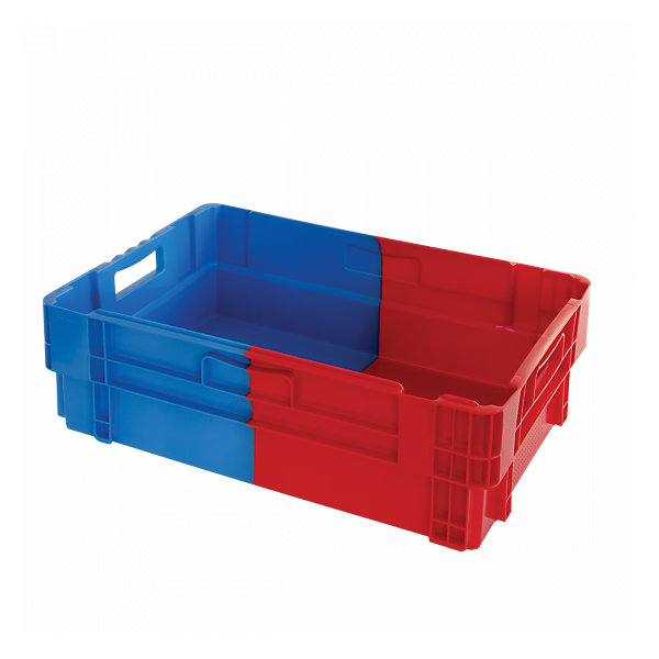 Caisse pleine empilable emboîtable 600x400 34 L bleu rouge