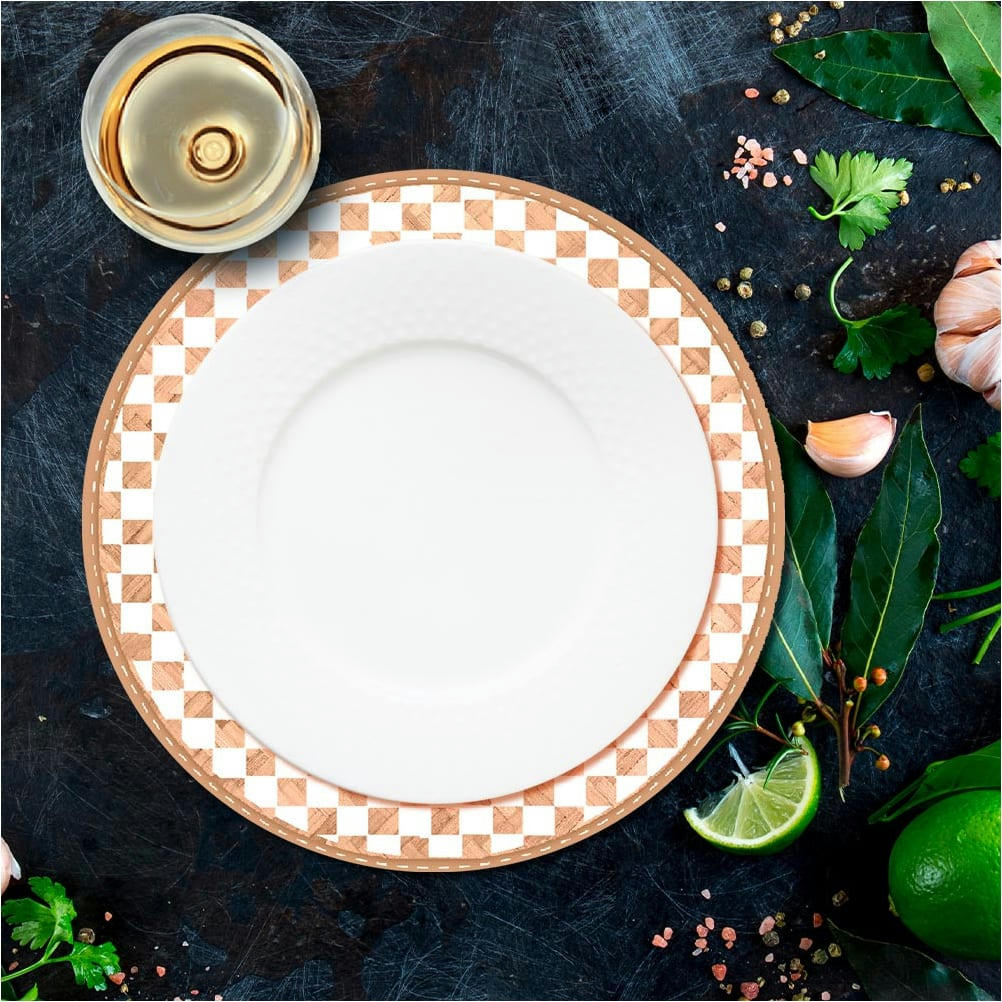BAMBOU - Set de table beige et blanc rond en feuilles de bambou D38