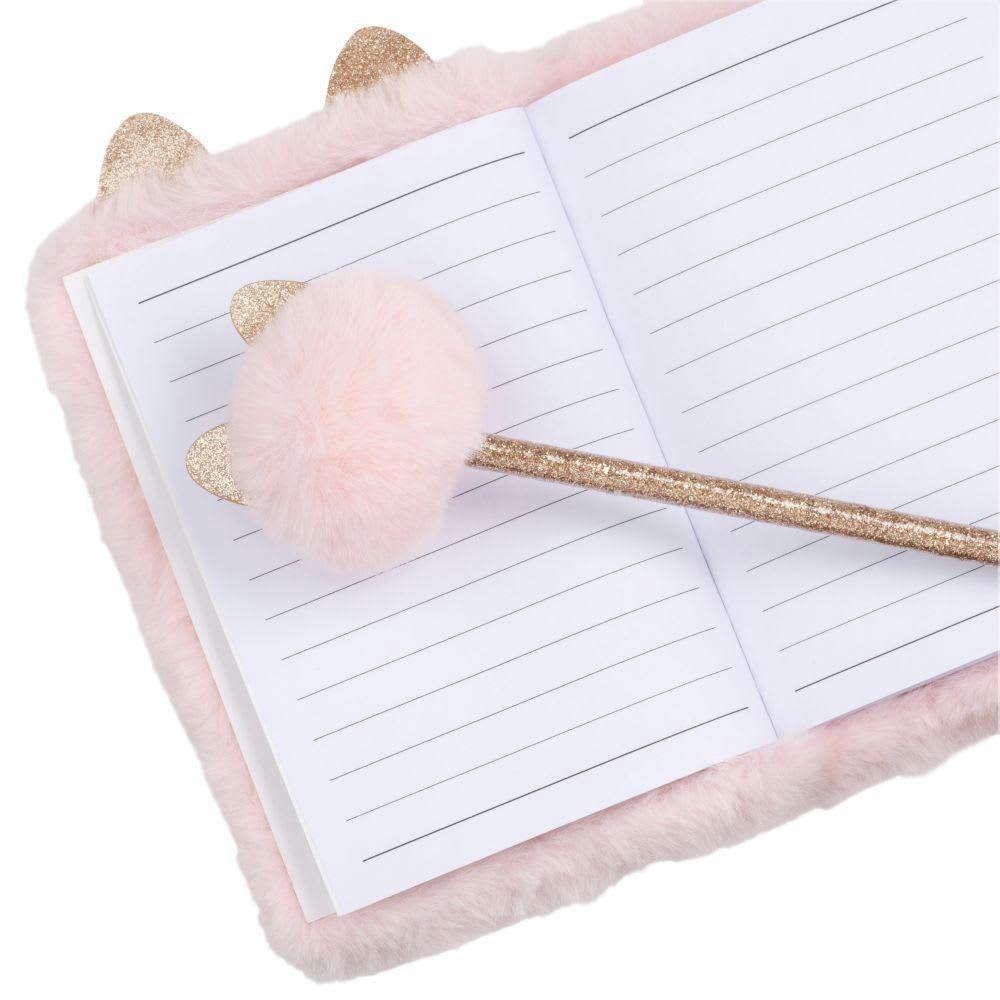 CALINOU - Carnet de notes chat imitation fourrure rose