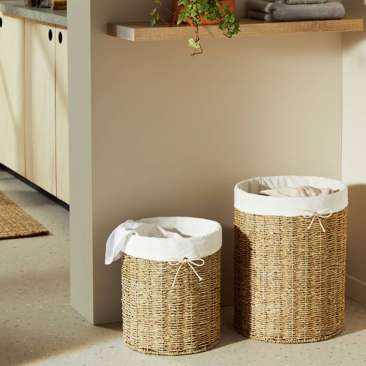 Habitat Pack of 2 Seagrass Lined Storage Basket - Natural