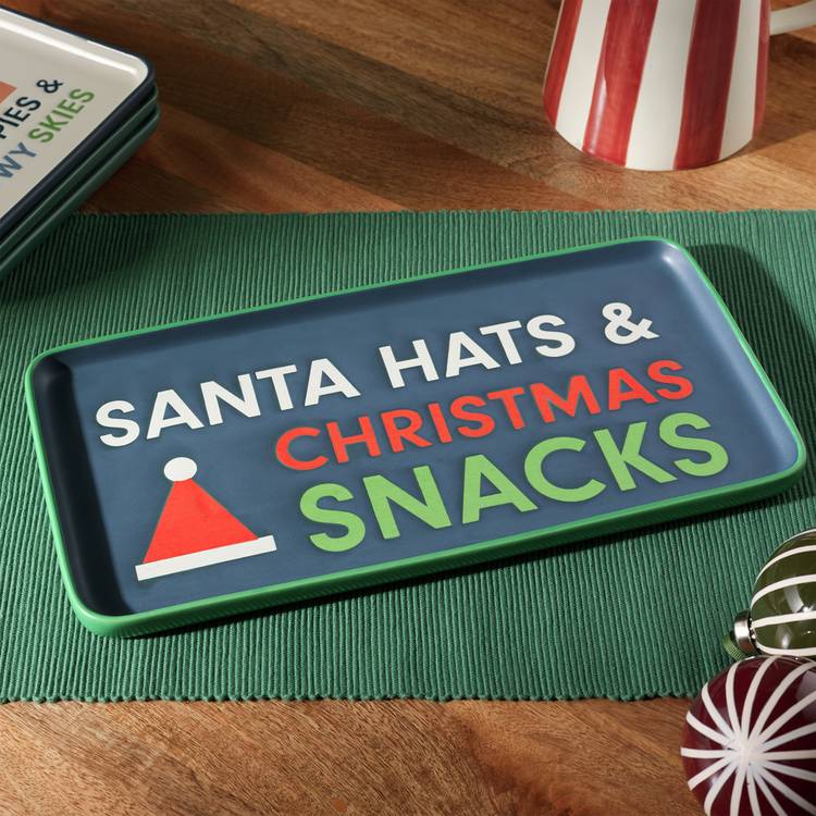 Habitat Christmas Slogan Stoneware Serving Platter - Blue