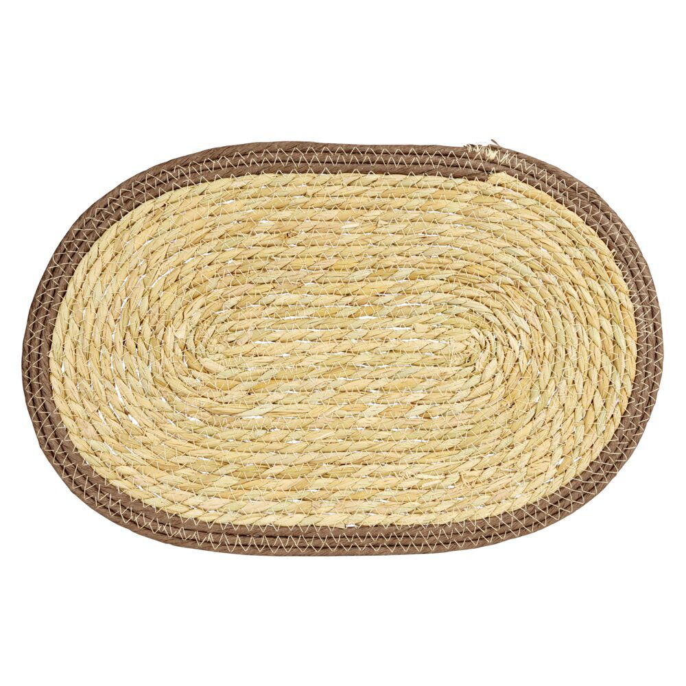 Set de table ovale jute naturel et bord marron 30x45cm