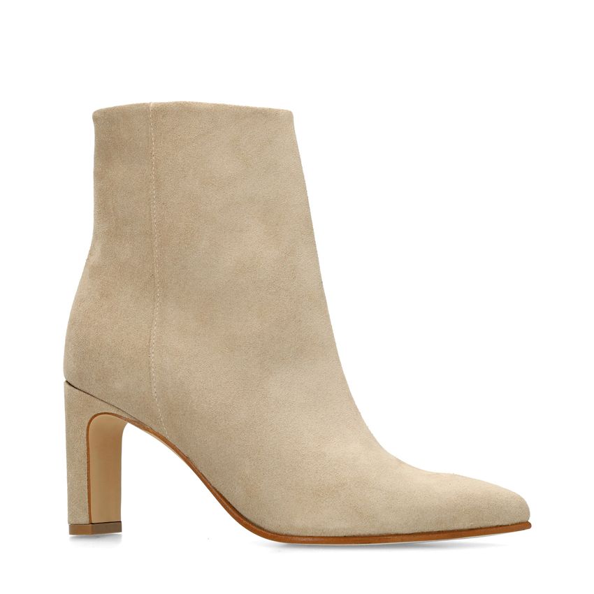 Manfield Beige suède enkellaarsjes met hak