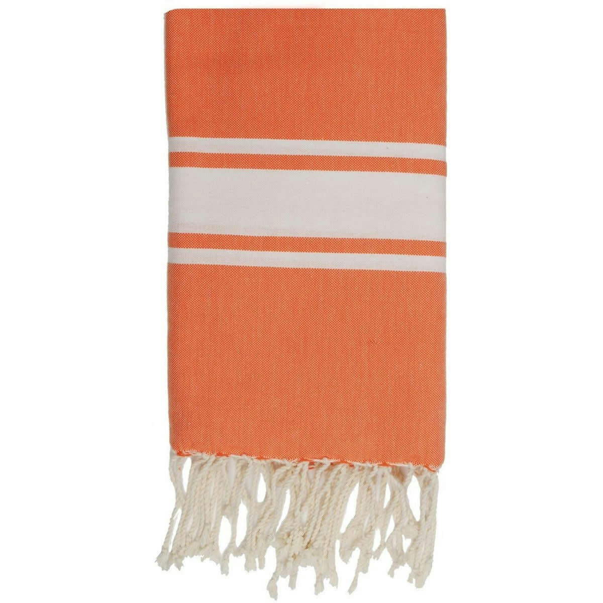 ST TROPEZ - Fouta bande blanche coton  100x200 orange mandarine