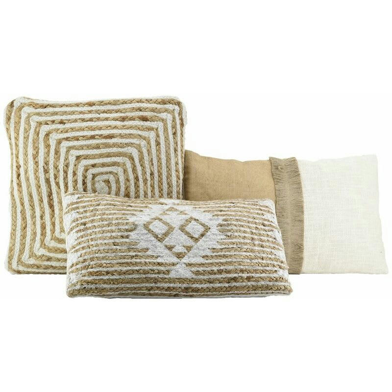 - Coussins à motif en jute et coton (lot de 3) naturel et blanc
