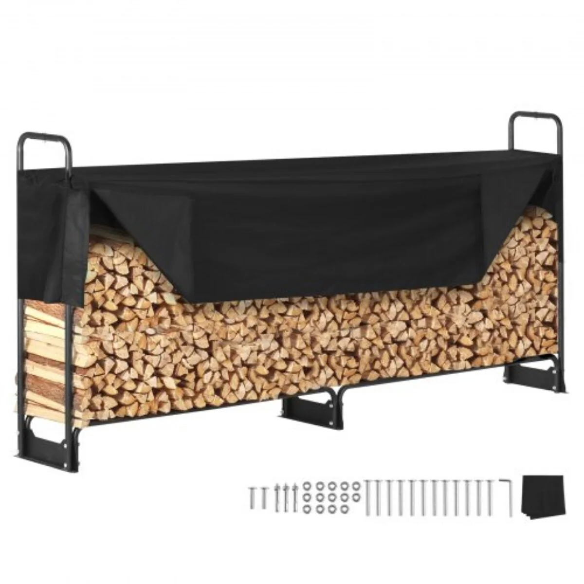 Outdoor Firewood Rack with Waterproof Cover Heavy Duty Log Holder