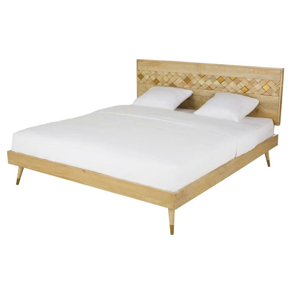 Salome - Lit en bois de manguier avec tête de lit 180x200